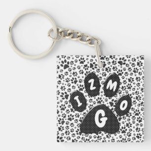 Dog Paws Black and White Polka Dot Keychain