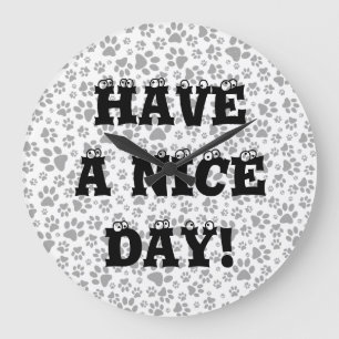Dog Paws Black and White Polka Dot Large Clock
