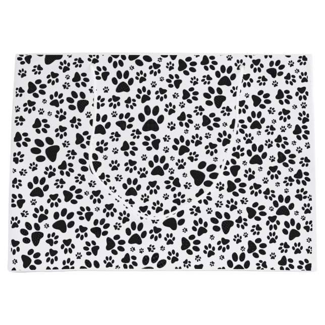 Dog Paws Black and White Polka Dot  Large Gift Bag (Front)