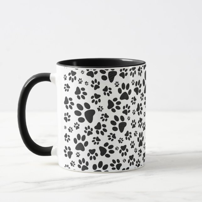 Dog Paws Black and White Polka Dot Mug (Left)
