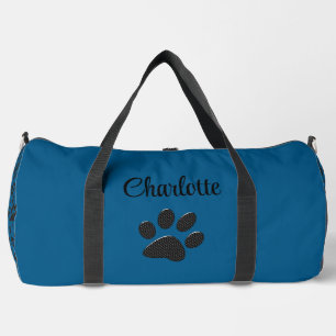 Dog Paws Black and White Polka Dot on blue Duffle Bag