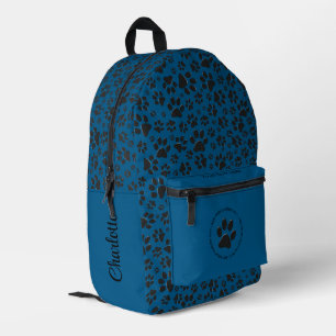 Dog Paws Black and White Polka Dot on blue Printed Backpack