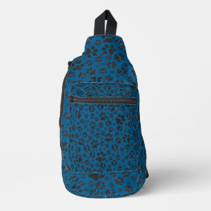 Dog Paws Black and White Polka Dot on blue Sling Bag