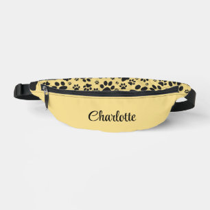 Dog Paws Black and White Polka Dot on butter cream Bum Bags