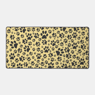 Dog Paws Black and White Polka Dot on butter cream Desk Mat