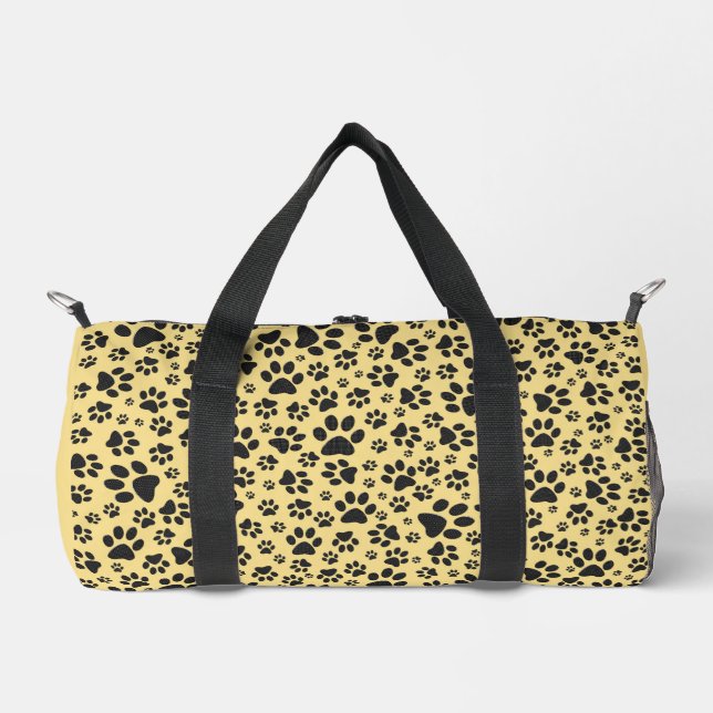 Dog Paws Black and White Polka Dot on butter cream Duffle Bag (Front)