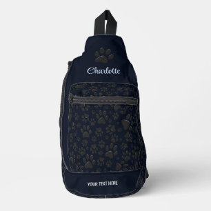 Dog Paws Black and White Polka Dot on dark blue Sling Bag