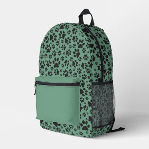 Dog Paws Black and White Polka Dot on dark cyan Printed Backpack