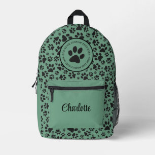 Dog Paws Black and White Polka Dot on dark cyan Printed Backpack