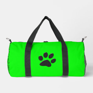 Dog Paws Black and White Polka Dot on green Duffle Bag