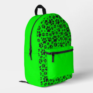 Dog Paws Black and White Polka Dot on green Printed Backpack