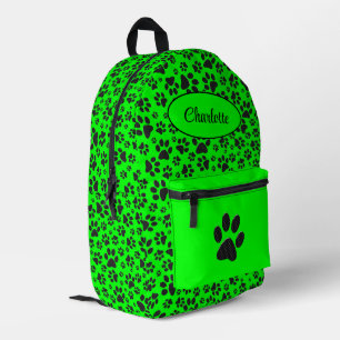 Dog Paws Black and White Polka Dot on green Printed Backpack
