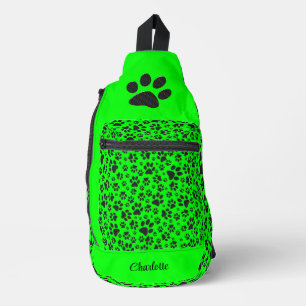Dog Paws Black and White Polka Dot on green  Sling Bag