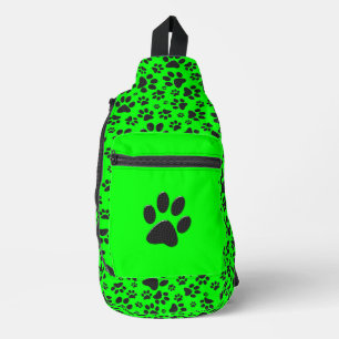 Dog Paws Black and White Polka Dot on green Sling Bag