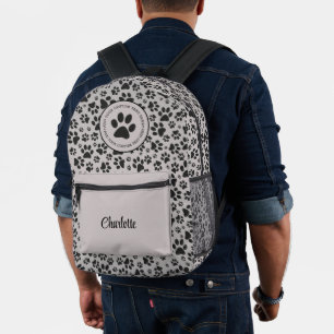 Dog Paws Black and White Polka Dot on grey Printed Backpack