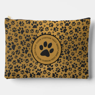Dog Paws Black and White Polka Dot on metal gold Accessory Pouch