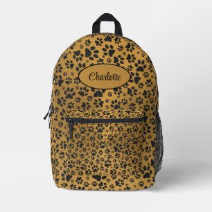 Dog Paws Black and White Polka Dot on metal gold Printed Backpack