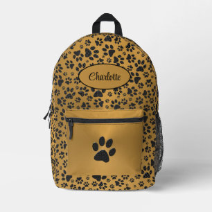 Dog Paws Black and White Polka Dot on metal gold  Printed Backpack
