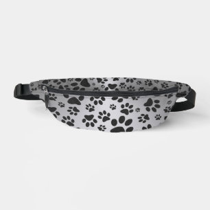 Dog Paws Black and White Polka Dot on metal silver Bum Bags