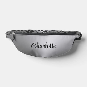 Dog Paws Black and White Polka Dot on metal silver Bum Bags