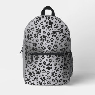 Dog Paws Black and White Polka Dot on metal silver Printed Backpack