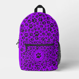 Dog Paws Black and White Polka Dot on purple Printed Backpack