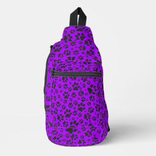 Dog Paws Black and White Polka Dot on purple Sling Bag