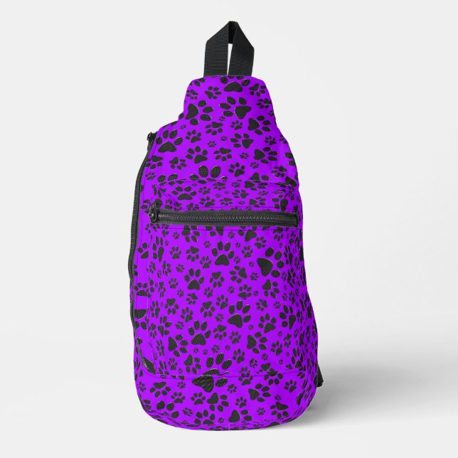 Dog Paws Black and White Polka Dot on purple Sling Bag (Front)
