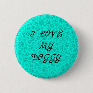 Dog Paws Black and White Polka Dot on vivid cyan   6 Cm Round Badge
