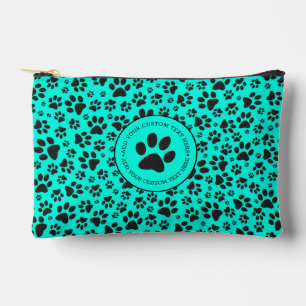 Dog Paws Black and White Polka Dot on vivid cyan  Accessory Pouch