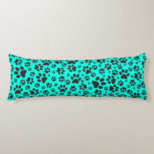 Dog Paws Black and White Polka Dot on vivid cyan Body Cushion