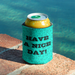 Dog Paws Black and White Polka Dot on vivid cyan   Can Cooler