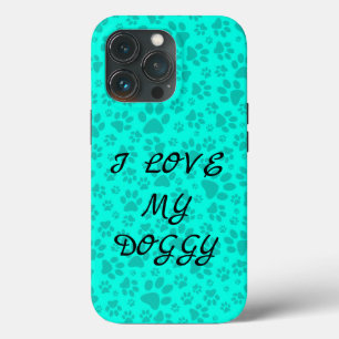 Dog Paws Black and White Polka Dot on vivid cyan iPhone 13 Pro Case