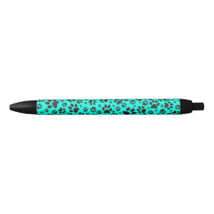 Dog Paws Black and White Polka Dot on vivid cyan Ink Pen