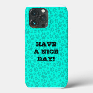 Dog Paws Black and White Polka Dot on vivid cyan iPhone 13 Pro Case