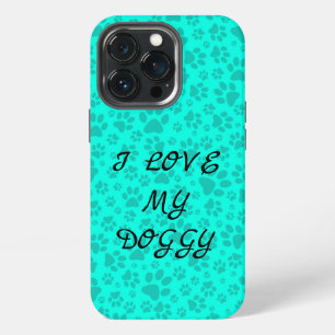 Dog Paws Black and White Polka Dot on vivid cyan iPhone 13 Pro Case