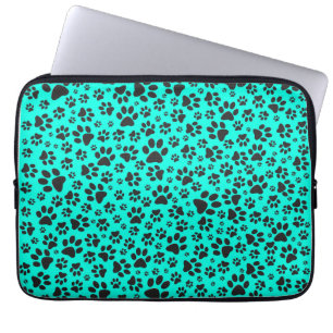 Dog Paws Black and White Polka Dot on vivid cyan Laptop Sleeve