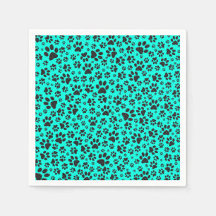 Dog Paws Black and White Polka Dot on vivid cyan  Napkin