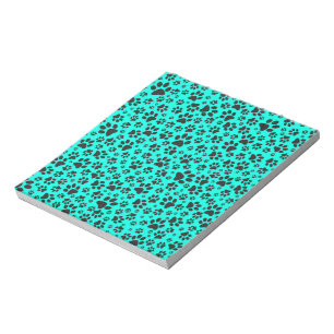 Dog Paws Black and White Polka Dot on vivid cyan Notepad