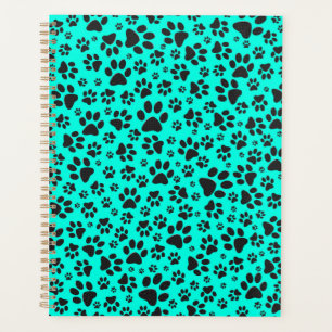Dog Paws Black and White Polka Dot on vivid cyan  Planner