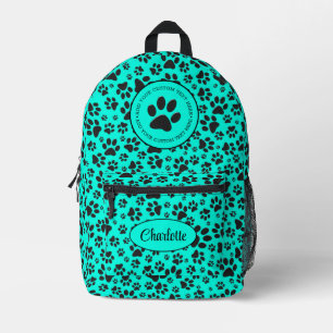 Dog Paws Black and White Polka Dot on vivid cyan Printed Backpack