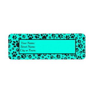 Dog Paws Black and White Polka Dot on vivid cyan Return Address Label