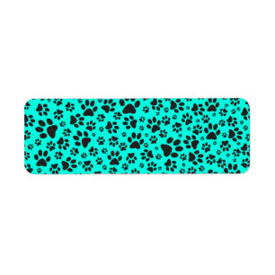 Dog Paws Black and White Polka Dot on vivid cyan  Return Address Label