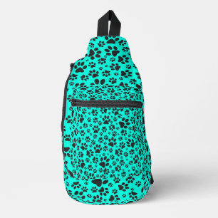 Dog Paws Black and White Polka Dot on vivid cyan Sling Bag