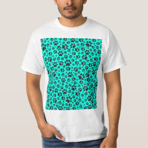 Dog Paws Black and White Polka Dot on vivid cyan  T-Shirt