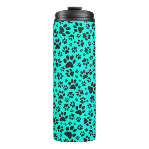 Dog Paws Black and White Polka Dot on vivid cyan Thermal Tumbler