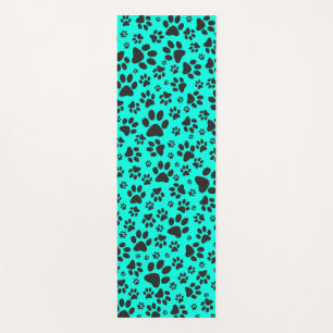 Dog Paws Black and White Polka Dot on vivid cyan Yoga Mat