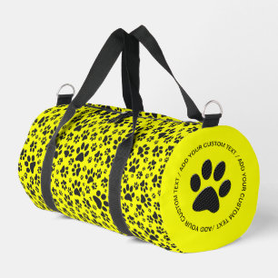 Dog Paws Black and White Polka Dot on yellow Duffle Bag