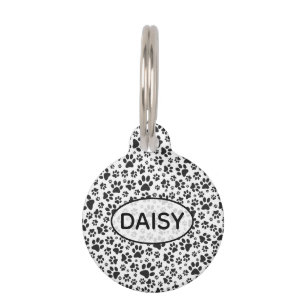 Dog Paws Black and White Polka Dot Pet ID Tag