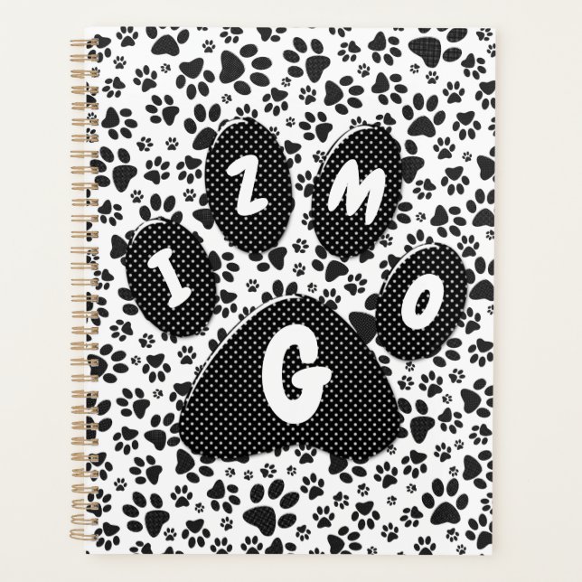 Dog Paws Black and White Polka Dot  Planner (Front)